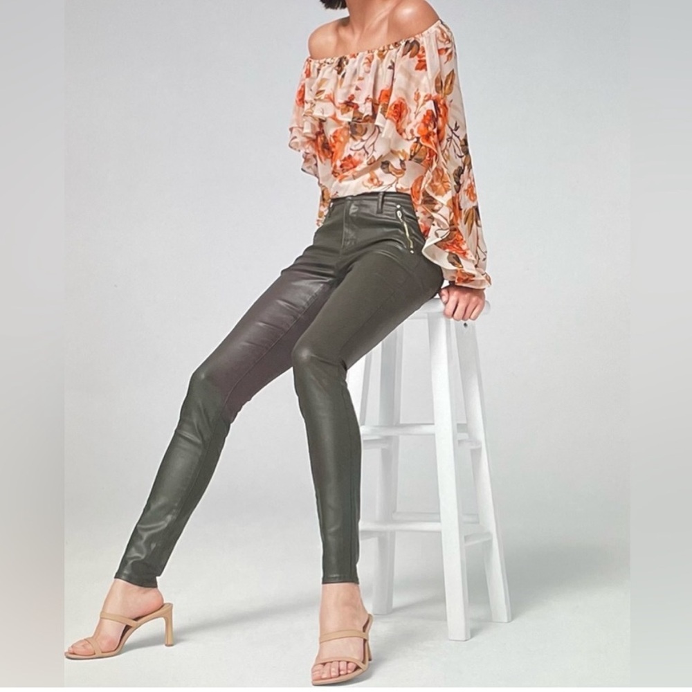 NWT WHBM White House black market MidRise Coated Moto Skinny Green 8